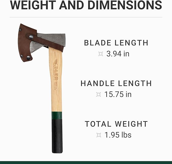 Rheinland Throwing Hatchet - World Axe Throwing League Compliant (1.95lbs, 15.75" Hickory Handle) - German-Made Throwing Axe with Sheath (Green Stripe)