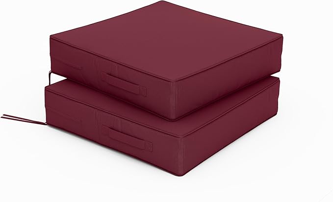 Patio Chair Cushions 19 X 19 X 4 Inch Waterproof Outdoor Seat Cushions for Patio Furniture, Outdoor Sofa Couch Pads with Ties & Handle, Set of 2, Burgundy