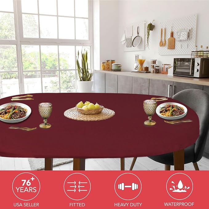 LAMINET Elastic Fitted Table Cover - Basketweave (RED) - Oblong/Oval - Fits Tables up to 48 x 68”