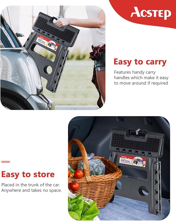 ACSTEP 13" Folding Step Stool- Holds up to 300Lb,The Lightweight Non-Slip Upgrade Collapsible Stepping Stool is Sturdy Enough to Support Adults and Safe Enough for Kids(Grey,1 Pack)