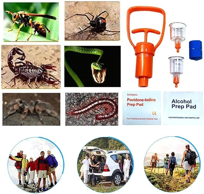 Snake Bite Kit, Bee Sting Kit, First aid kit, Venom Extractor Suction Pump, Bite and Sting First Aid for Hiking, Backpacking and Camping. (Red Kit)