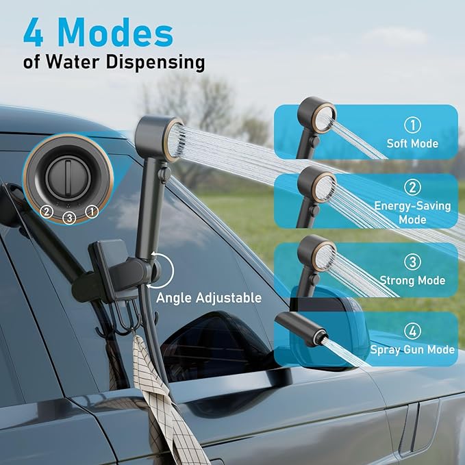 GOSCHE Portable Camping Shower, 8000mAh Rechargeable Outdoor Shower Pump with 20L Collapsible Bucket, Intelligent LED Display, IPX8 Waterproof Pump for RV, Travel, Hiking, Pet Bath, Beach