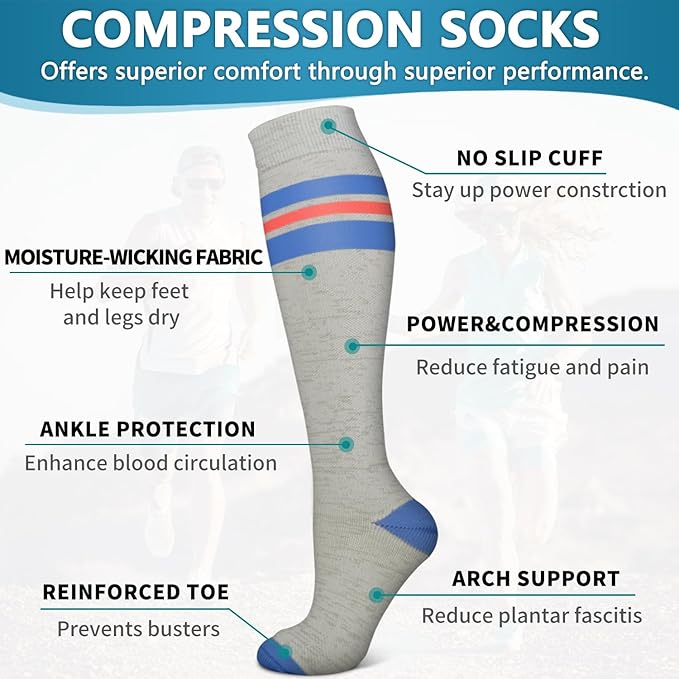 6 Pack Copper Compression Socks for Women and Men Circulation-Best Support for Medical, Running,Nursing,Athletic