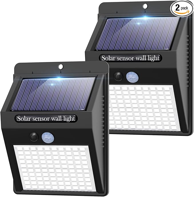 2 Pack Outdoor Solar Motion Lights - 3 Modes/100LED Wireless, IP65 Waterproof Solar Security Lights with Motion Sensor for Front Door, Backyard, Garage, Deck