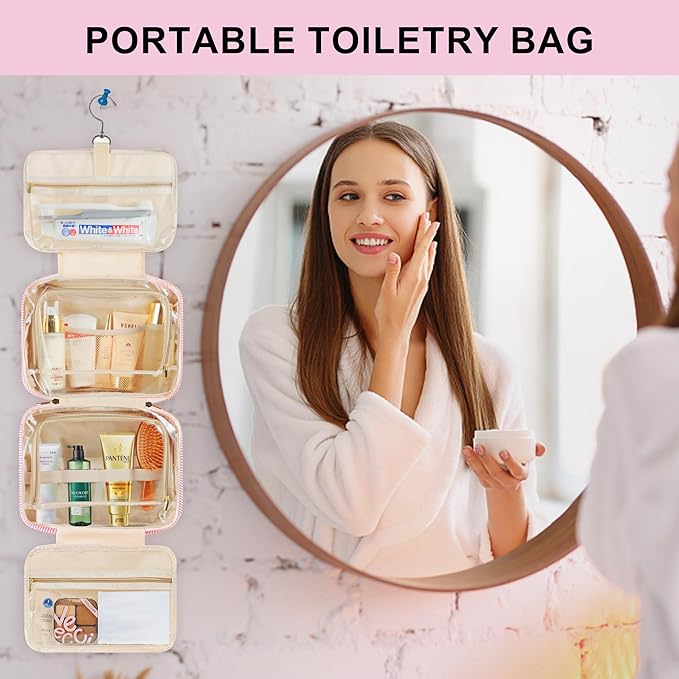 TOPEAST Birthday Gifts for Women Teen Girls - Hanging Toiletry Bag Initial Makeup Bag, Personalized Initial Cosmetic Bag Toiletry Bag, Gifts for Women Teen Girls Daughter Sister - Letter M, Pink