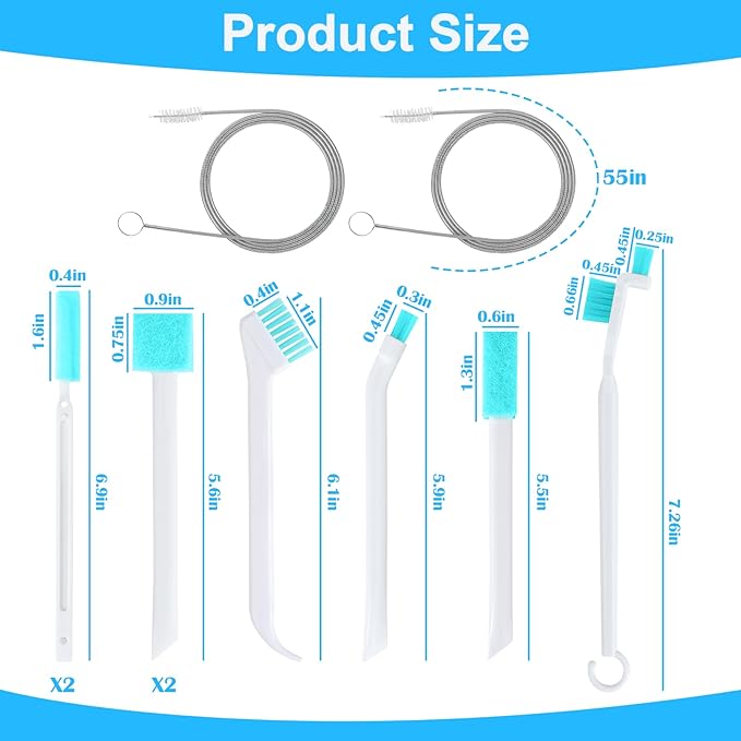 XANGNIER Ice Machine Cleaner Brush Kits,Countertop Ice Maker Cleaning Tools Accessories-2 Pcs Extra Long Pipe Drain Cleaners Brush and 8 Pcs Small Crevice Cleaning Brush for Tight Spaces