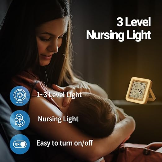 HuBDIC HubiBaby Digital Hygrometer Indoor Thermometer Humidity Meter Room Thermometer, Humidity Monitor for Home, Bedroom, Baby Room, Office, Greenhouse, Cellar, Portable Nightlight (Light Wood)