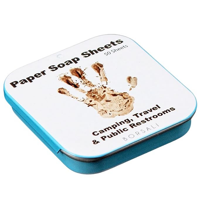 BORSALI Paper Soap Sheets - for Travel - Portable Dissolvable Dry Soap sheets; For Camping, Travel, Public Restrooms; 1 Case with 50 Pieces To Go;