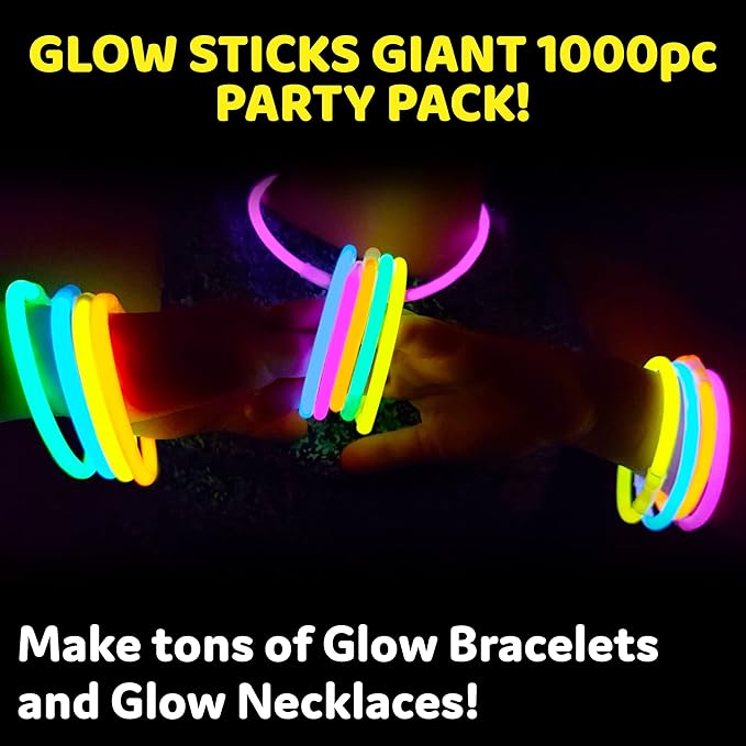 PartySticks Glow Sticks 800 pack - 8 Inch Glow in The Dark Light Up Sticks Party Favors, Glow Party Decorations, Neon Party Glow Necklaces and Glow Bracelets with Connectors