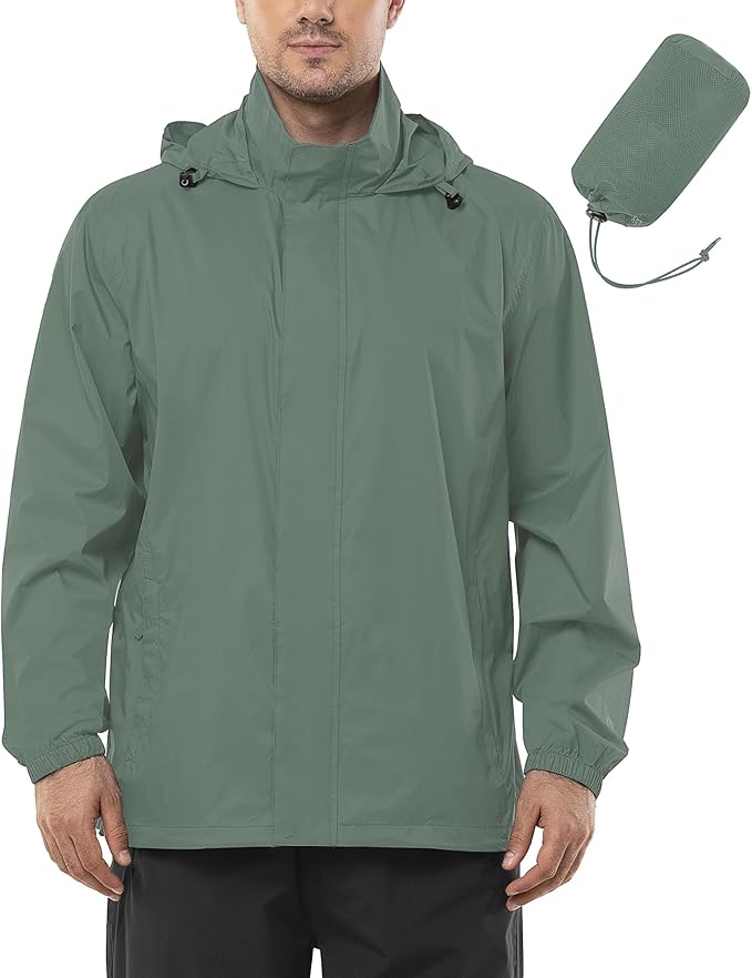 Outdoor Ventures Men's Rain Jacket Waterproof Lightweight Packable Rain Shell Raincoat with Hood for Golf Hiking Travel