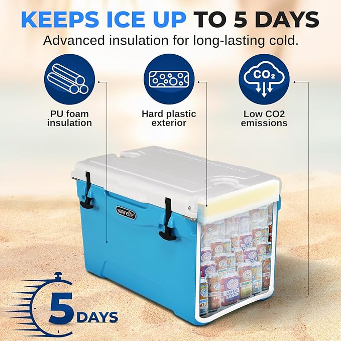 SereneLife Ultra-Tough 25-75 Quart Rotomolded Cooler Box, Holds Upto 64 Cans, Keeps Ice Up to 5 Days, Heavy-Duty Insulated Portable Ice Chest Box, Ideal for Camping, Beach, Picnics, Tailgating, etc