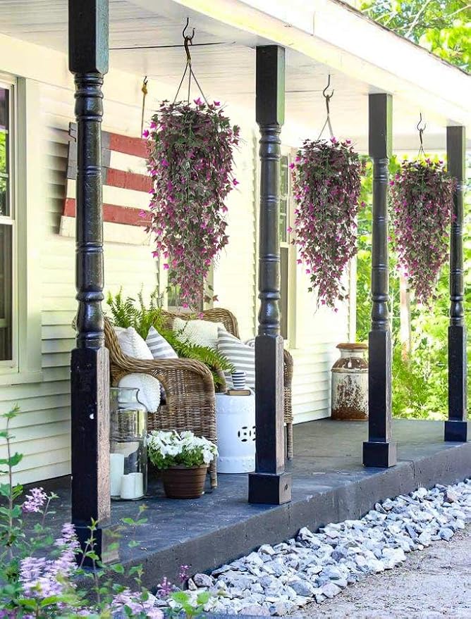 RECUTMS Artificial Hanging Plants Fake Ivy Plant Faux Plants Hanging UV Resistant Artificial Plants for Outdoor Garden Porch Decor Indoor Table Wall Room Office Decoration(Fuchsia)