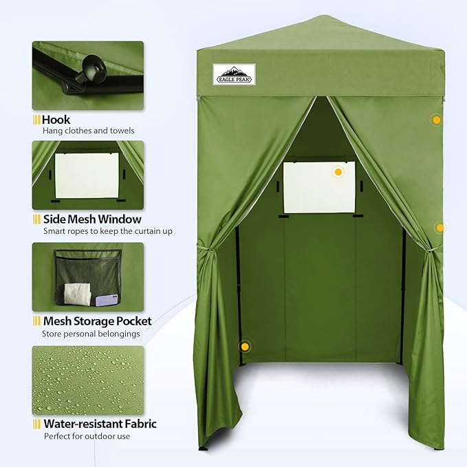 EAGLE PEAK Flex Ultra Compact 4x4 Pop-up Canopy, Sun Shelter, Changing Room, Portable Privacy Canopy Cabana for Pool, Fashion Photoshoots, or Camping, Army Green