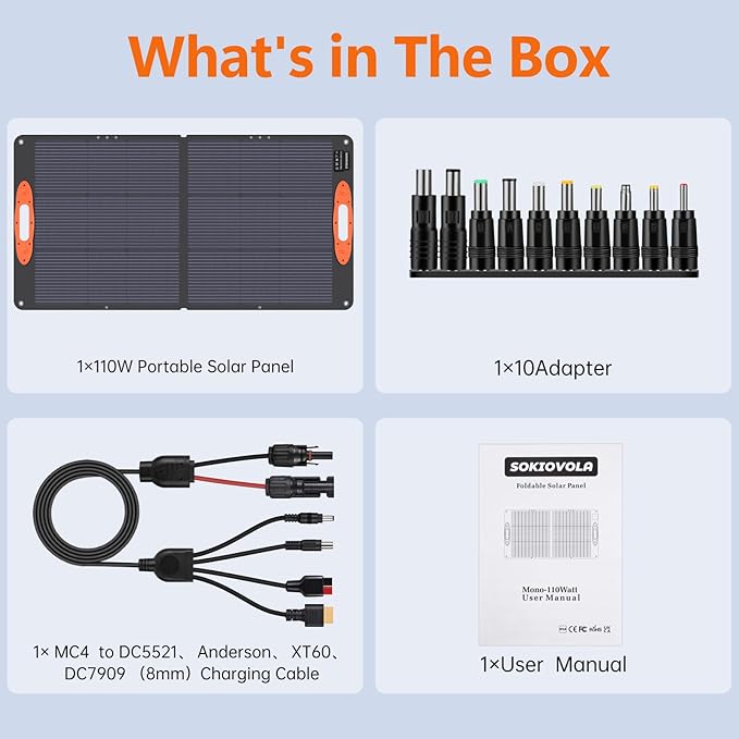 N-Type 16BB 110W Portable Solar Panel for EF/Jackery/Bluetti/Anker Power Station, 25% High Efficiency ETFE Foldable Solar Panel Charger IP68 Waterproof for Outdoor Camping RV