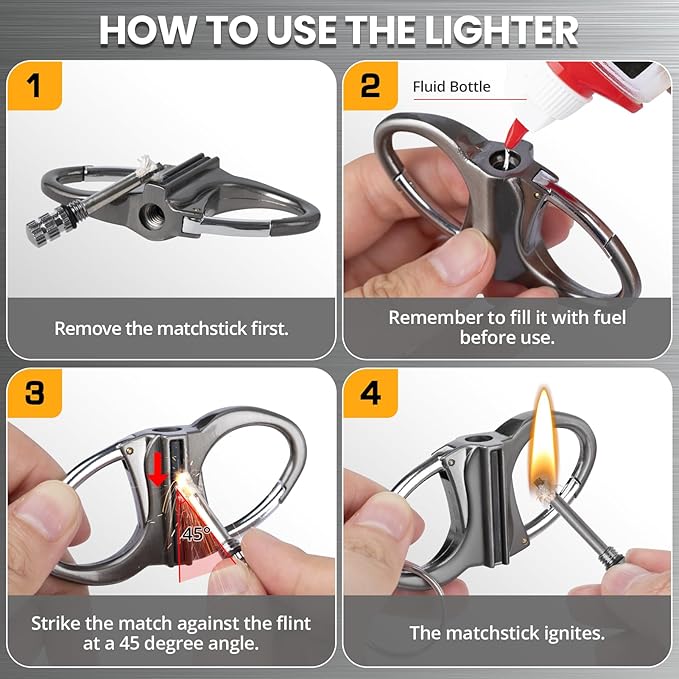 Keychain Lighter, Permanent Match Infinity Lighter, Reusable Waterproof Forever Matches Lighters, Metal EDC Emergency Flint Fire Starter, Survival Kit Gifts for Men Women Outdoor Camping