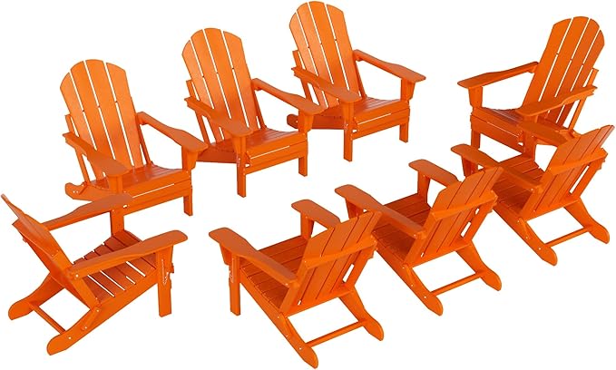 WestinTrends Malibu Malibu Outdoor Folding Poly Adirondack Chair (Set of 8), Orange