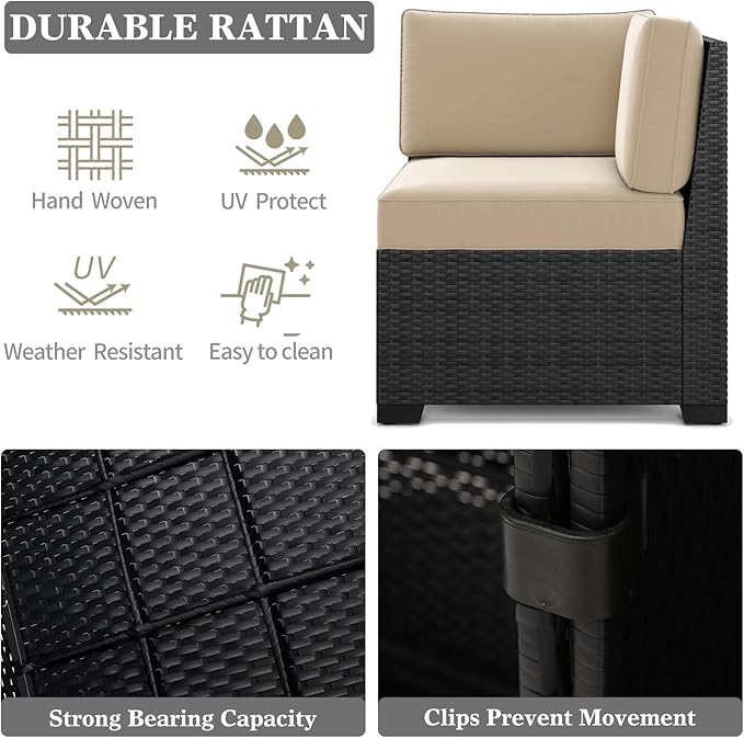 LayinSun 7 Pieces Outdoor Patio Furniture Set with 44" Fire Pit Table Rattan Sectional Sofa Conversation Sets