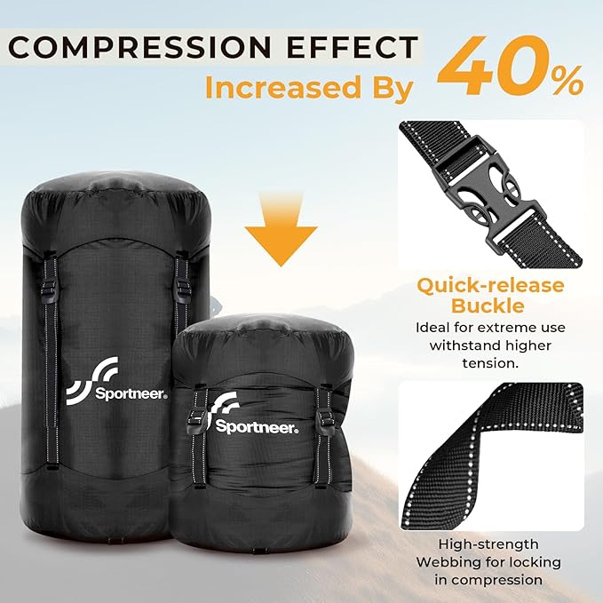 Sportneer Compression Sack, 13L/20L/40L/50L Sleeping Bag Stuff Sack, Tear-Resistant Ultralight Sleeping Bag Compression Sack-Space Saving Gear for Camping Hiking Travel
