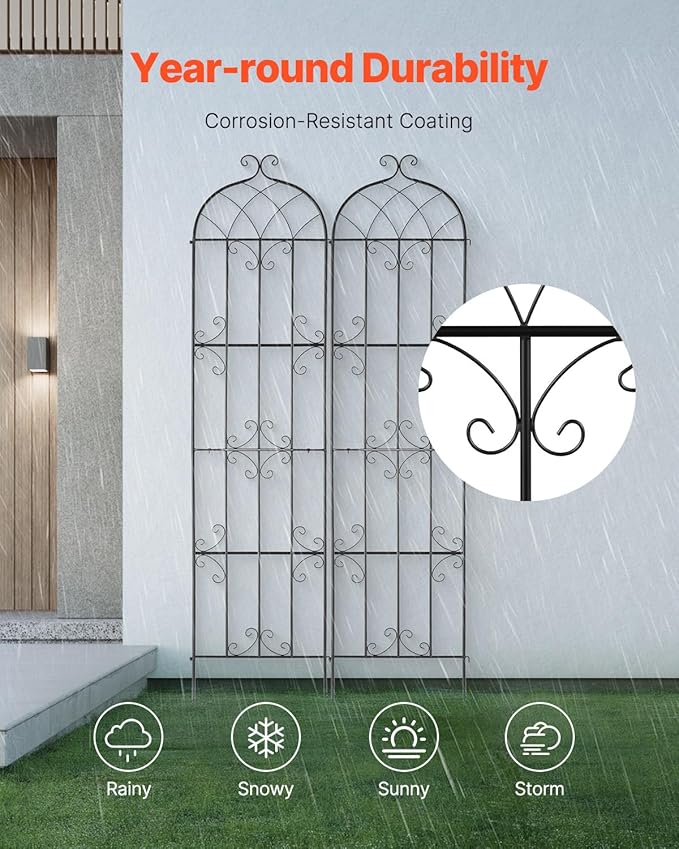 VEVOR Garden Trellis for Climbing Plants, 87 x 20 in, 2 Packs Rustproof Metal Garden Flower Trellis, Outdoor Climbing Rose Trellis Cucumbers Support, Decorative Clematis Trellis for Courtyards Lawns