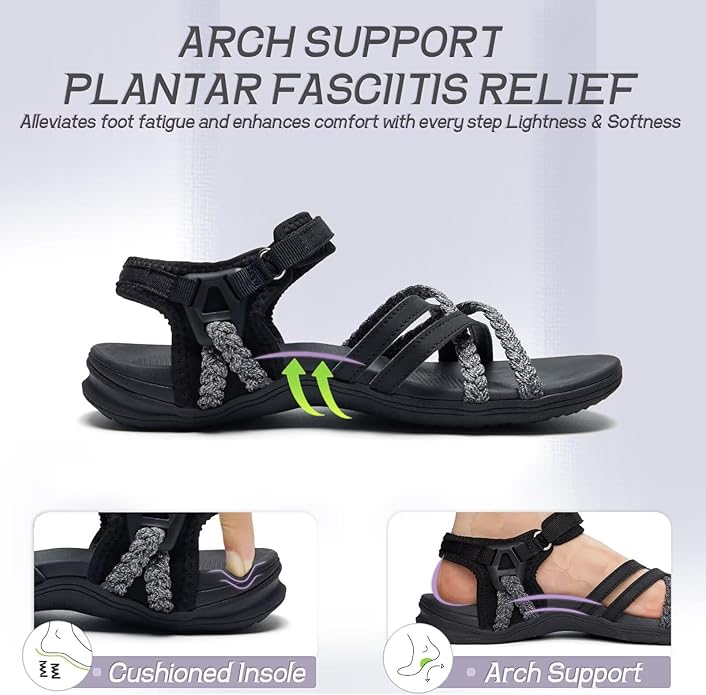 MEGNYA Hiking Sandals for Women, Arch Support Comfortable Walking Sandals Hook Loop Strap, Sports Lightweight Slides
