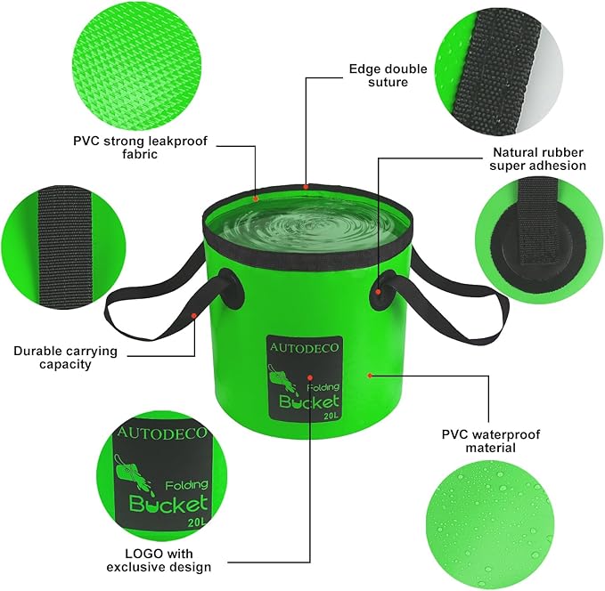 AUTODECO Collapsible Bucket 5 Gallon Container Folding Water Bucket Portable Wash Basin 20L