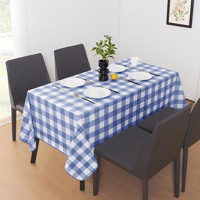 MOSAYT Rectangle Vinyl Tablecloth, 100% Waterproof Buffalo Gingham Plastic Table Cloth, Heavy Duty Wipeable Table Covers for Picnic, Outdoor, Camping - 54 x 78, Blue