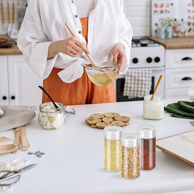 Segarty Spice Jar with Shaker Lids, 3 Pack 6 oz Spice Jars with Adjustable Pour Large Holes for Herbs Grains, Empty Glass Spices Bottles Seasoning Containers Clear Salt Pepper Shakers