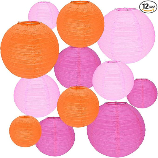 12Pcs Round Paper Lanterns Assorted Sizes (6" 8" 10" 12") for Home Decor, Restaurant, Church, Wedding, Birthday Party Decorations, Hanging Chinese Japanese Paper Lantern Lamps (3 Colors)