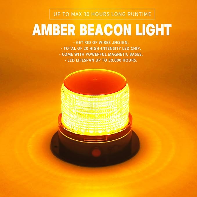BooYu 2-Pcs Battery Operated Amber Warning Beacon Light w/Magnetic Base, Portable Rechargeable Mini Roadside Roof Top Plow LED Strobe Emergency Flash Mail Lights for Trucks/Trailer/Vehicle