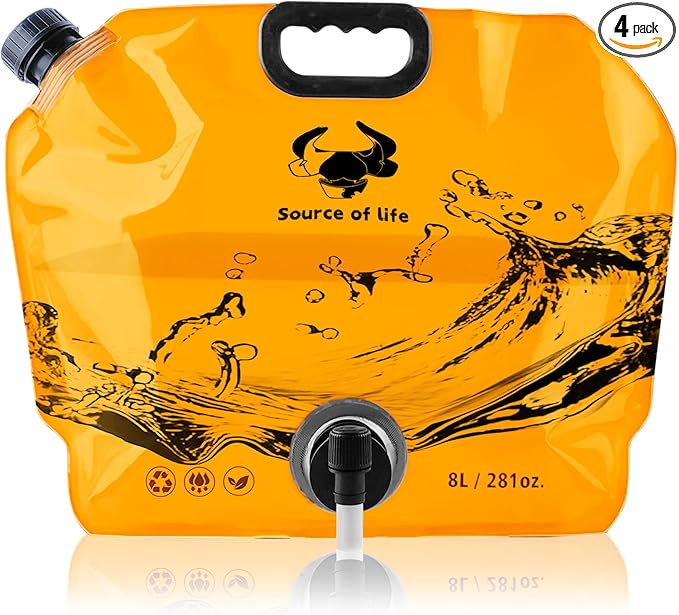 Camping Water Jug 2.1 Gallon CollapsibleWater Container Portable Water Bag for TravelOutdoor Hiking BPA Free Lightweight (Orange (2.1 Gal), 4)