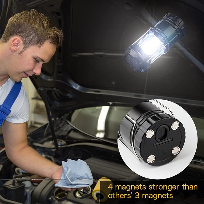 4 Pack Solar USB Rechargeable 3 AA Power Brightest COB LED Camping Lantern with Magnetic Base, Charging for Android, Waterproof Collapsible Emergency LED Light