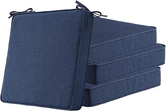 Sunbrella Square Corner Seat Cushions, 19" x 19" x 3", Set of 4, Indoor Outdoor Water Repellent Universal Chair Pads with Ties for Patio Furniture, Garden Dining Chairs, Specrtum Indigo