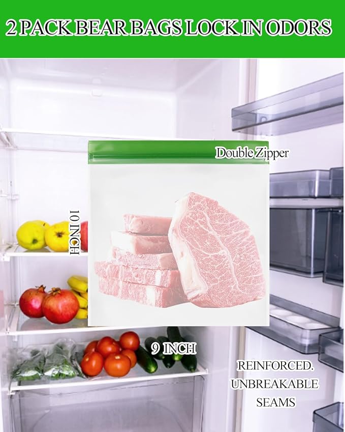 4 pack Bear Bags for Food Backpacking- Double Seal Odor Barrier Storage Bags 7.87 Mil Reusable Camping and Household, Lock in Odors Keep Contents Fresh and Waterproof, Reusable Odor Proof Bags ( 9*10)