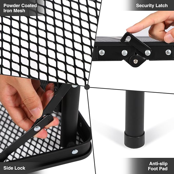 RedSwing Folding Grill Table with Extra Space, Adjustable Height Portable Small Stand Table for Outdoor Indoor Camping Picnic BBQ, Black with Side Table