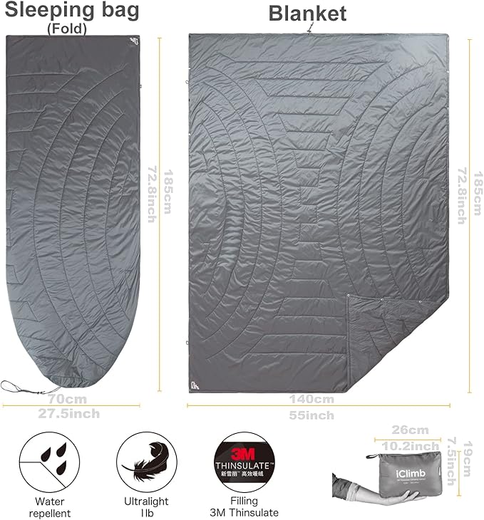 iClimb 3M Thinsulate Insulation Warm Camping Blanket Ultralight Compact