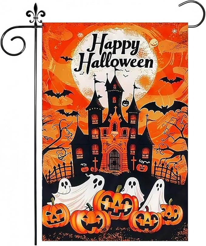 Halloween Garden Flag for Outside 12x18 Inch Double Sided, Ghost Pumpkin Small Yard Flags for Outside, Outdoor Welcome Flag Front Porch Decorations for Home