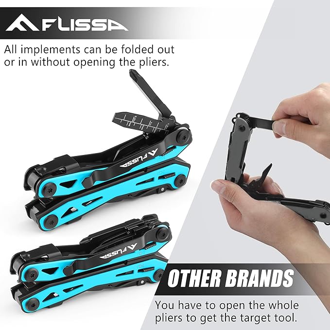 FLISSA 16-in-1 Multi Tool Pliers, Gift for Dad, Stainless Steel EDC Multitool with Pocket Knife, Belt Clip and Oxford Pouch, Self-locking Multipurpose Utility Multi-Tool for Camping Survival Outdoor