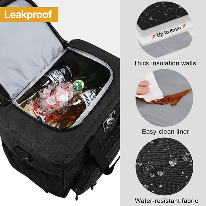 MIER Large Lunch Box for Men Women Adult Insulated Soft Sided Cooler 30 Can Leakproof Lunch Bag Collapsible for Work Travel Camping Beach, 18L (Black-No Luggage Strap)