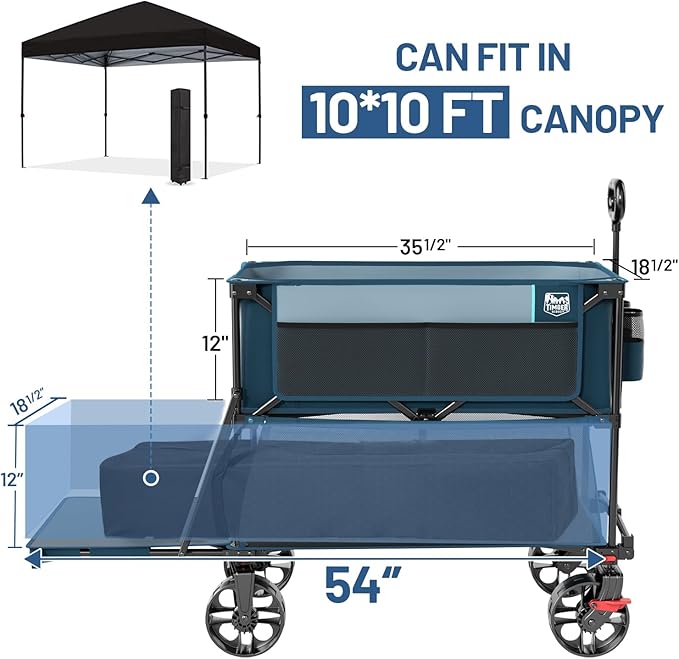 TIMBER RIDGE 400L Large Capacity Folding Double Decker Wagon with Brakes, 54" Extra Long Extender Wagon Cart, 450lbs Heavy Duty Collapsible Cart, All-Terrain Big Wheels for Camping, Sports, Shopping