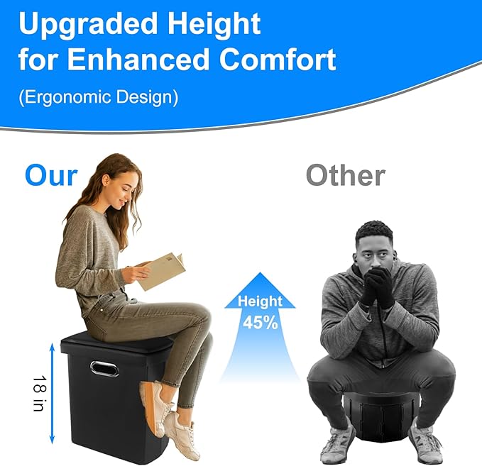Upgrade XXL Portable Toilet Camping for Adults,17.5" Foldable Camping Toilet Portable, Portative Travel Toilet with Night Sensor Light,Aroma Patch,Handbag for Hiking, Car, Boat, Tent (Back)
