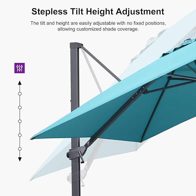 PURPLE LEAF 9' × 11.5' Patio Cantilever Umbrella with Base Outdoor Rectangle Adjustable Offset Umbrellas with 360-degree Rotation and 8 Heavy Duty Metal Ribs for Garden Deck Pool Turquoise Blue