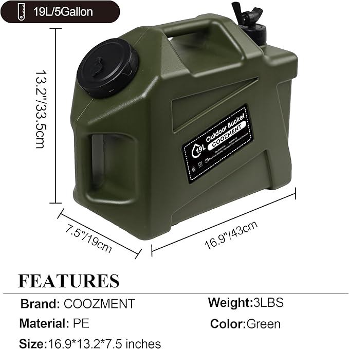 3.2 Gallon/5 Gallon Water Containers with Spigot, BPA Free Water Jug, Military Green Water Tank, Multifunction Water Storage Containers for Camping Outdoor Hiking,Emergency Stroage