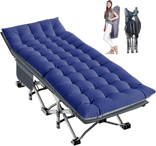 LILYPELLE Folding Camping Cot, Extra Wide Heavy Duty Sleeping Cots with Carry Bag, Double Layer Oxford Portable Travel Camp Cots for Home, Office Nap and Outdoor Beach