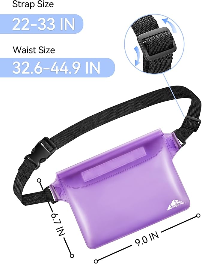 HEETA Waterproof Fanny Pack, Waterproof Pouch Dry Bag 2/3/4 Pack for Phone Passport Purse, Adjustable Waist Strap for Swimming Kayaking Boating Paddle Board Accessories Cruise Beach Camping Essentials