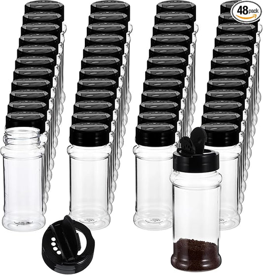 48 Pack Clear Plastic Spice Jars with Label and Shaker Lids Empty Spice Bottles Seasoning Containers Seasoning Jars Shaker Condiment Pots for Pepper Herbs Powders 3.4 oz