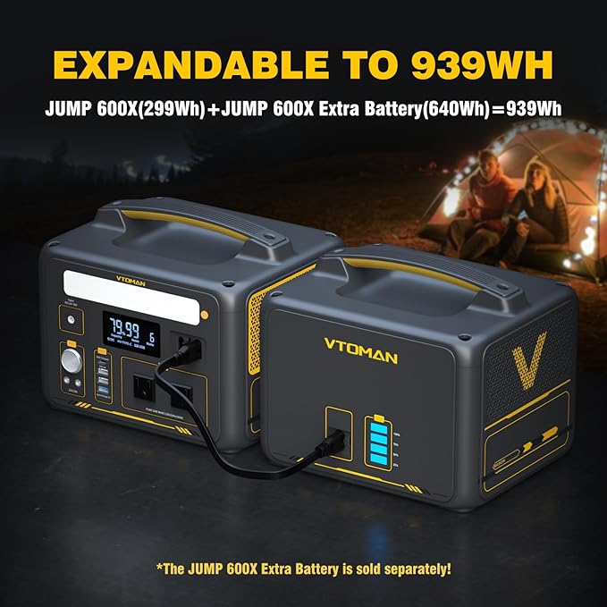 VTOMAN 939Wh Portable Power Station Bundle with Extra Battery & 110W Solar Panel Included - Up to 1200W Solar Power Generator for Home Backup, Off-grid, Road Trip, RV, Camping, Fishing, Emergencies