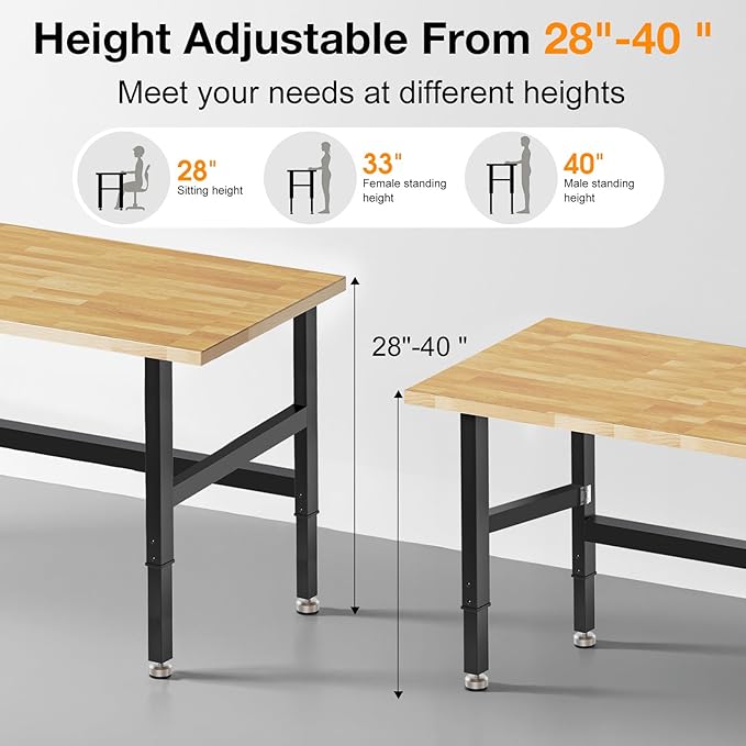 72” Folding Workbench, 3000 LBS Capacity Heavy Duty Workbench, Height Adjustable Foldable Work Table, Rubberwood Collapsible Desk for Workshop, Garage, Office, Home