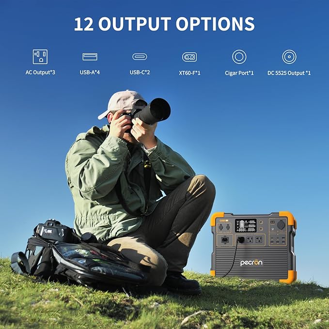 PECRON Portable Power Station E2400LFP with 3072Wh Extra Battery Expandable to 5120Wh, 2400W LiFePO4 Battery Backupfor Emergencies, Camping, RV, Home Use