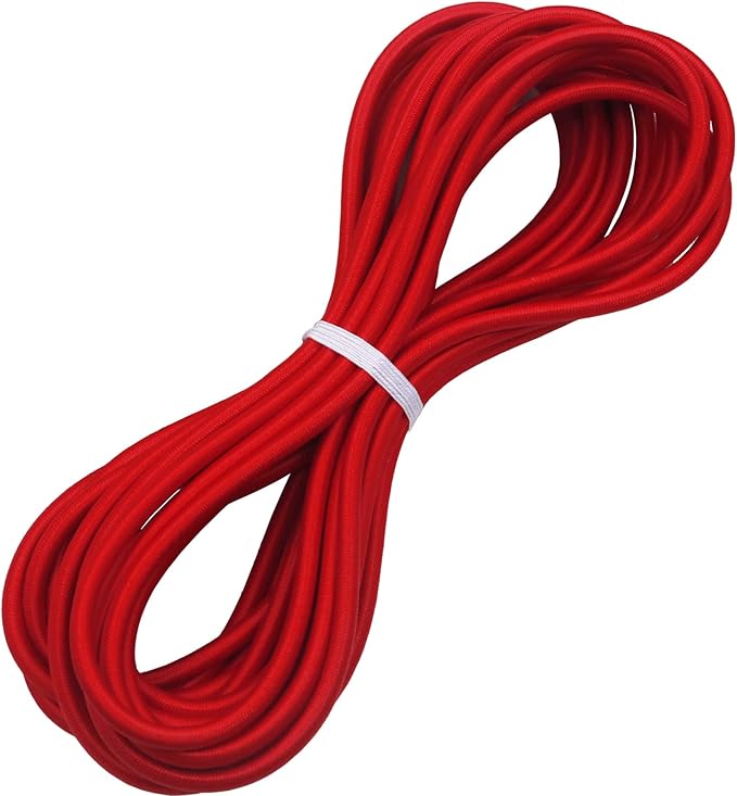 1/4" Elastic Bungee Shock Cords, 50 Feet Marine Grade Kayak Heavy Stretch String Rope & Tie Down Trailer Straps for DIY Projects Red