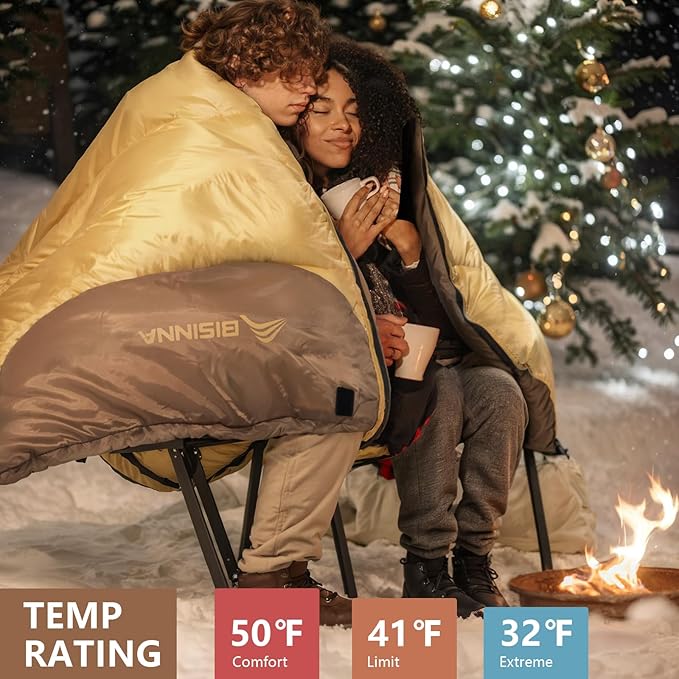 BISINNA Double Sleepinag Bag for Adults Two Person Queen Size Camping Sleeping Bag for All Season Backpacking Hiking Cold Weather with Compression Sack